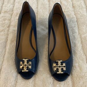 Tory Burch Navy Blue Peep-Toe Heels